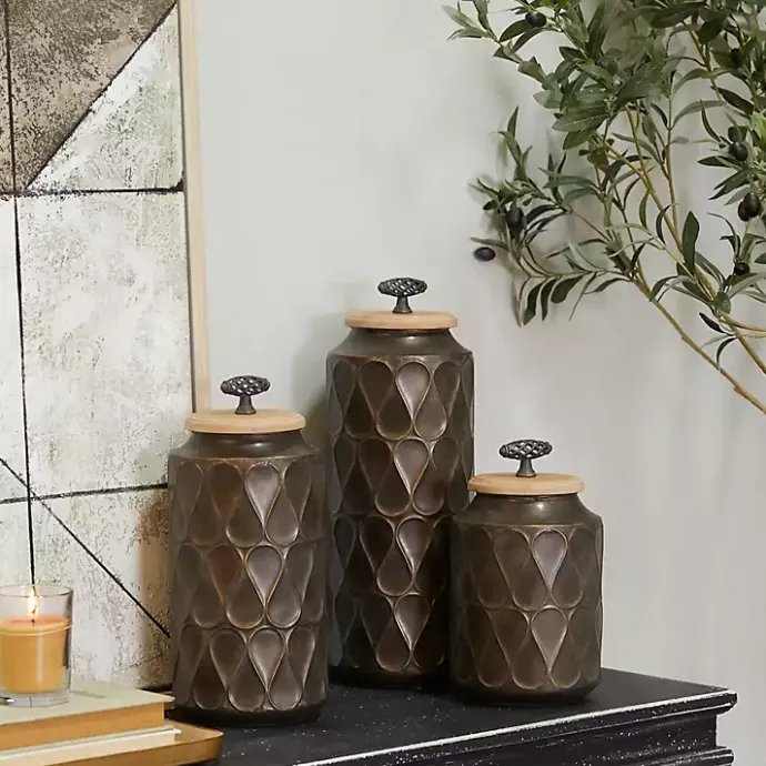 Discount Kirklands Home Bronze Metal Lattice Grid Jars, Set of 3 Brown