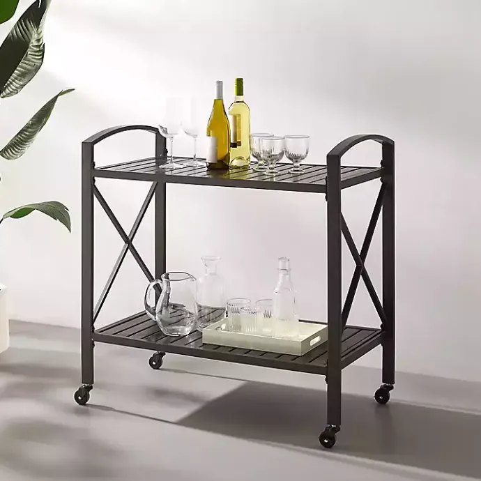 New Kirklands Home Bronze Metal 2-Tier Outdoor Bar Cart Brown