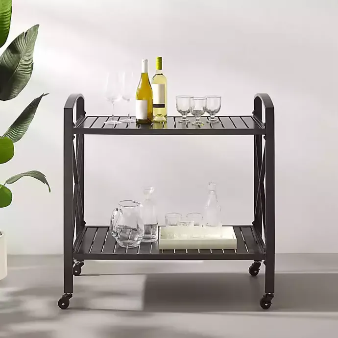 New Kirklands Home Bronze Metal 2-Tier Outdoor Bar Cart Brown