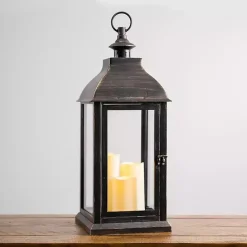 Clearance Kirklands Home Bronze Plastic Lantern with LED Pillar Candles Brown