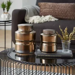 Best Kirklands Home Bronze Ribbed Ceramic Jars, Set of 2 Brown
