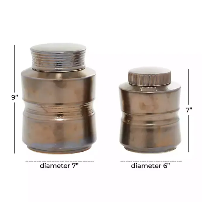 Best Kirklands Home Bronze Ribbed Ceramic Jars, Set of 2 Brown