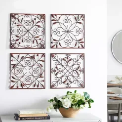 New Kirklands Home Bronze Scrollwork 4-pc. Panel Wall Art Brown