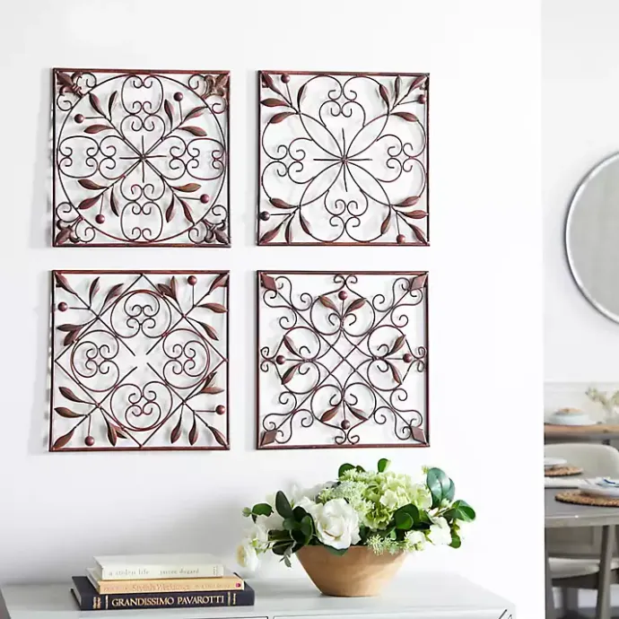 New Kirklands Home Bronze Scrollwork 4-pc. Panel Wall Art Brown