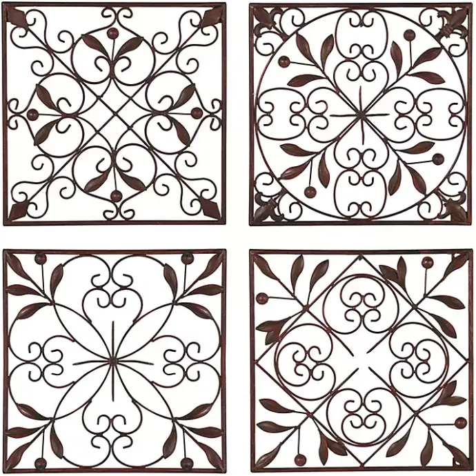 New Kirklands Home Bronze Scrollwork 4-pc. Panel Wall Art Brown