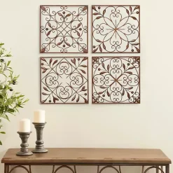 New Kirklands Home Bronze Scrollwork 4-pc. Panel Wall Art Brown