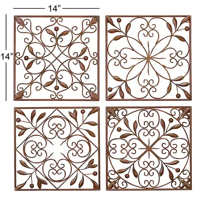 New Kirklands Home Bronze Scrollwork 4-pc. Panel Wall Art Brown