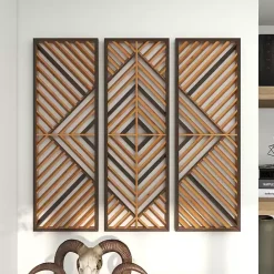 Best Kirklands Home Bronze Wood Geometric Wall Plaques, Set of 3 Tan