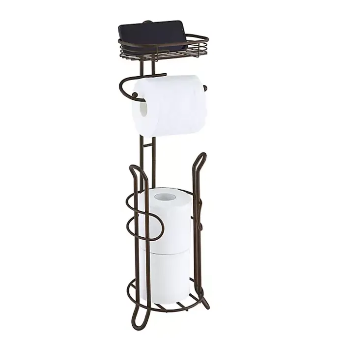 Discount Kirklands Home Bronze Toilet Paper Storage Stand with Basket Brown