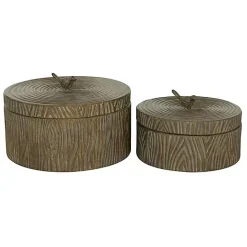 Best Kirklands Home Bronze Tree Bark Round Metal Boxes, Set of 2 Brown