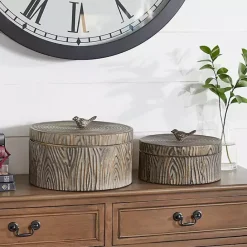 Best Kirklands Home Bronze Tree Bark Round Metal Boxes, Set of 2 Brown