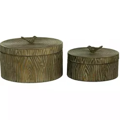 Best Kirklands Home Bronze Tree Bark Round Metal Boxes, Set of 2 Brown