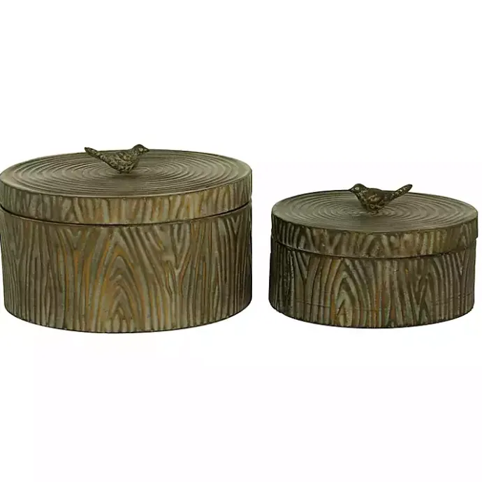 Best Kirklands Home Bronze Tree Bark Round Metal Boxes, Set of 2 Brown