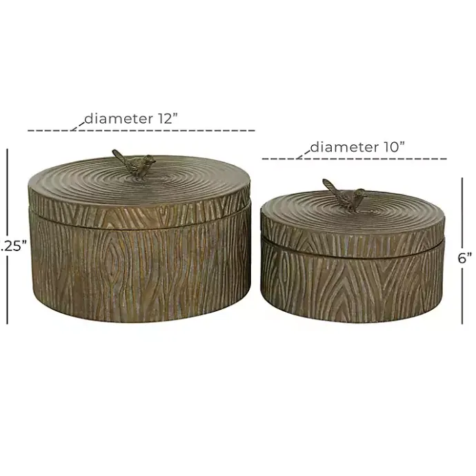 Best Kirklands Home Bronze Tree Bark Round Metal Boxes, Set of 2 Brown
