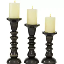 New Kirklands Home Bronze Wood Column Candle Holders, Set of 3 Brown
