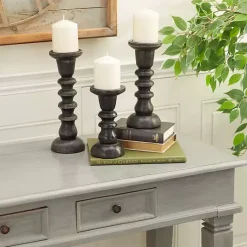 New Kirklands Home Bronze Wood Column Candle Holders, Set of 3 Brown