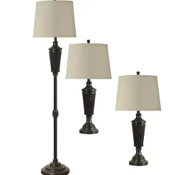 Best Kirklands Home Bronze Wood Tapered 3-pc. Lamp Set Tan