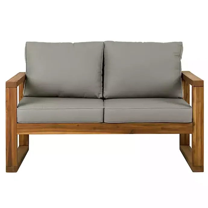 Online Kirklands Home Brown Acacia Outdoor Loveseat with Cushions Gray