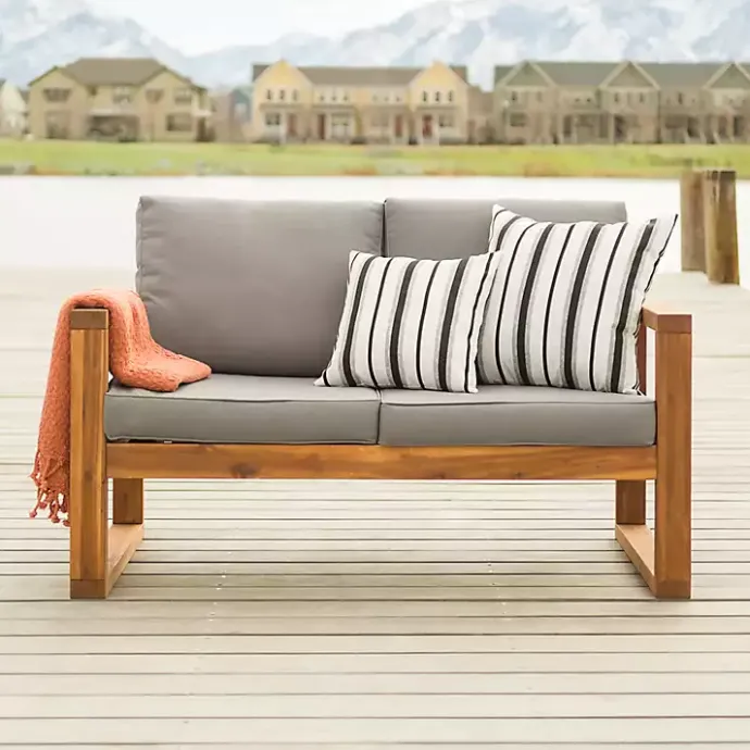 Online Kirklands Home Brown Acacia Outdoor Loveseat with Cushions Gray