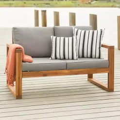 Online Kirklands Home Brown Acacia Outdoor Loveseat with Cushions Gray