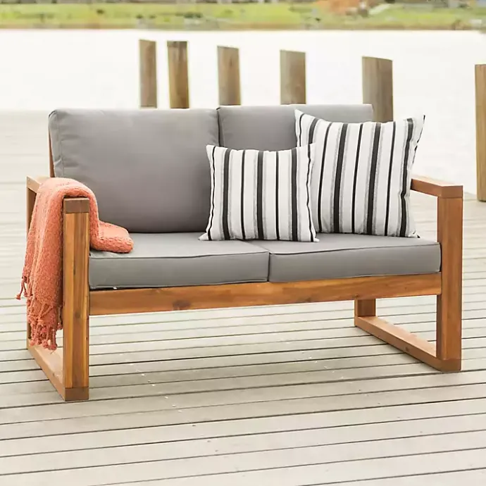 Online Kirklands Home Brown Acacia Outdoor Loveseat with Cushions Gray