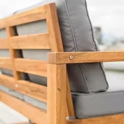 Online Kirklands Home Brown Acacia Outdoor Loveseat with Cushions Gray