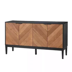 Hot Kirklands Home Brown and Black Wood Chevron 4-Door Sideboard