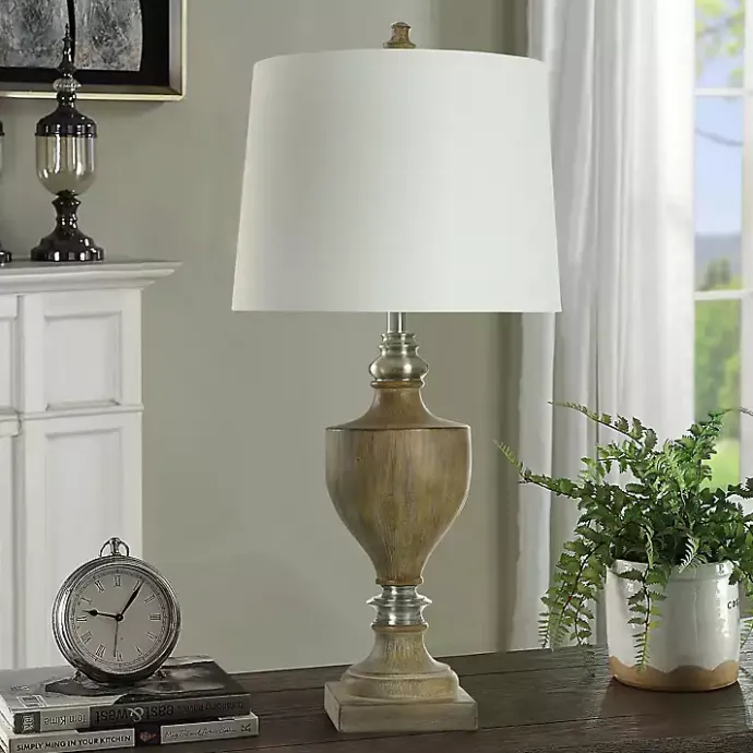 Discount Kirklands Home Brown and Brushed Silver Table Lamp White