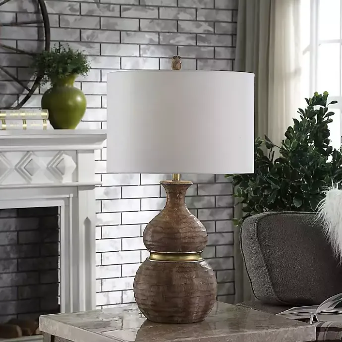 Discount Kirklands Home Brown and Gold Gourd Table Lamp White
