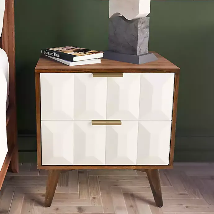 Outlet Kirklands Home Brown and White Wood 2-Drawer Nightstand