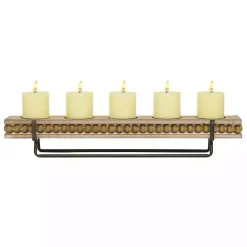 Clearance Kirklands Home Beaded Wood and Metal Base Candle Holder Brown