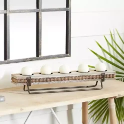 Clearance Kirklands Home Beaded Wood and Metal Base Candle Holder Brown