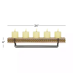 Clearance Kirklands Home Beaded Wood and Metal Base Candle Holder Brown