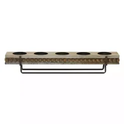 Clearance Kirklands Home Beaded Wood and Metal Base Candle Holder Brown