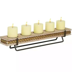 Clearance Kirklands Home Beaded Wood and Metal Base Candle Holder Brown