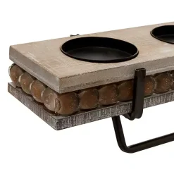 Clearance Kirklands Home Beaded Wood and Metal Base Candle Holder Brown