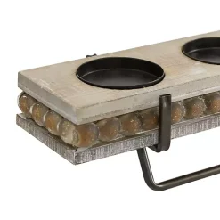 Clearance Kirklands Home Beaded Wood and Metal Base Candle Holder Brown