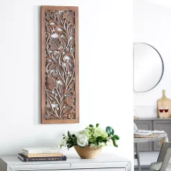 Outlet Kirklands Home Botanical Wood Panel Wall Plaque Brown