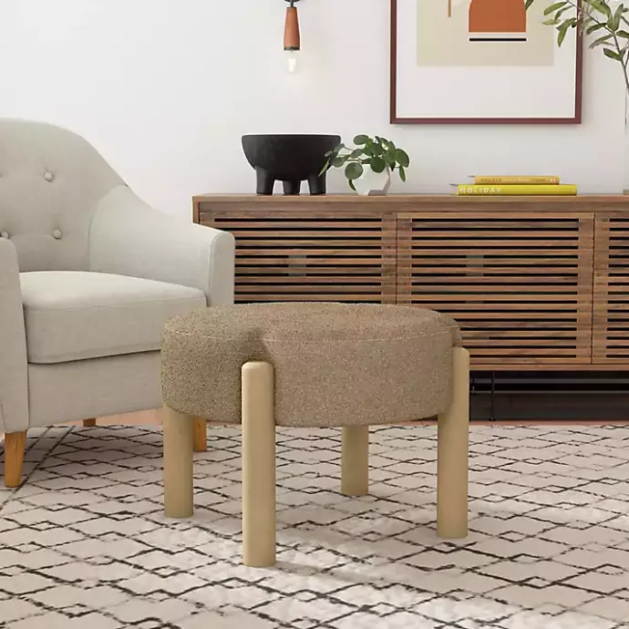 Clearance Kirklands Home Boucle Natural Wood Ottoman Brown