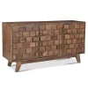 Kirklands Home Brown Carved Wood Woven 3-Door Sideboard