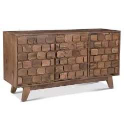 Kirklands Home Brown Carved Wood Woven 3-Door Sideboard