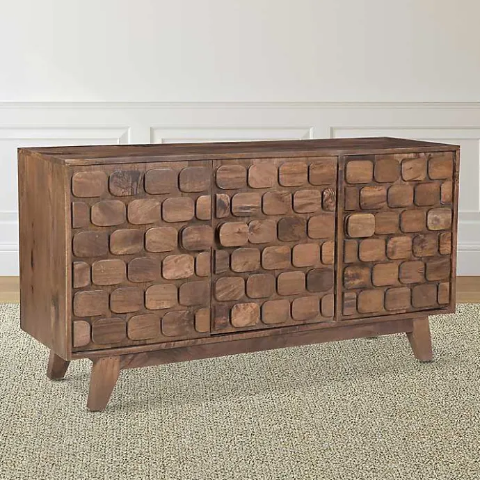 Kirklands Home Brown Carved Wood Woven 3-Door Sideboard