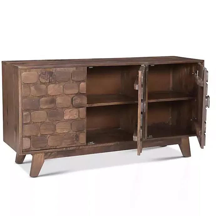 Kirklands Home Brown Carved Wood Woven 3-Door Sideboard