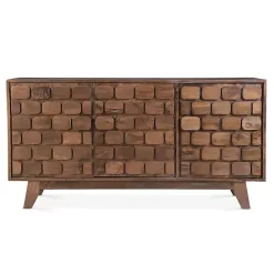 Kirklands Home Brown Carved Wood Woven 3-Door Sideboard