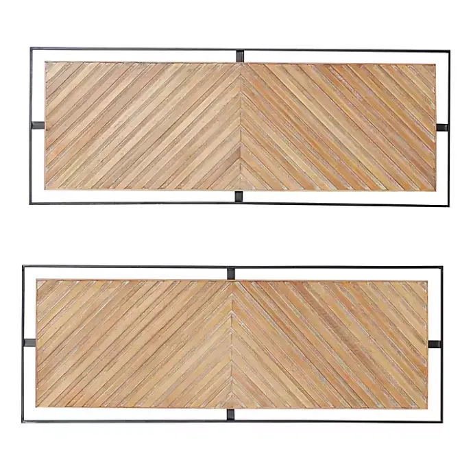 New Kirklands Home Chevron Wood Wall Plaques, Set of 2 Brown