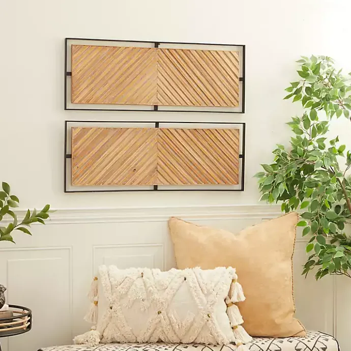 New Kirklands Home Chevron Wood Wall Plaques, Set of 2 Brown