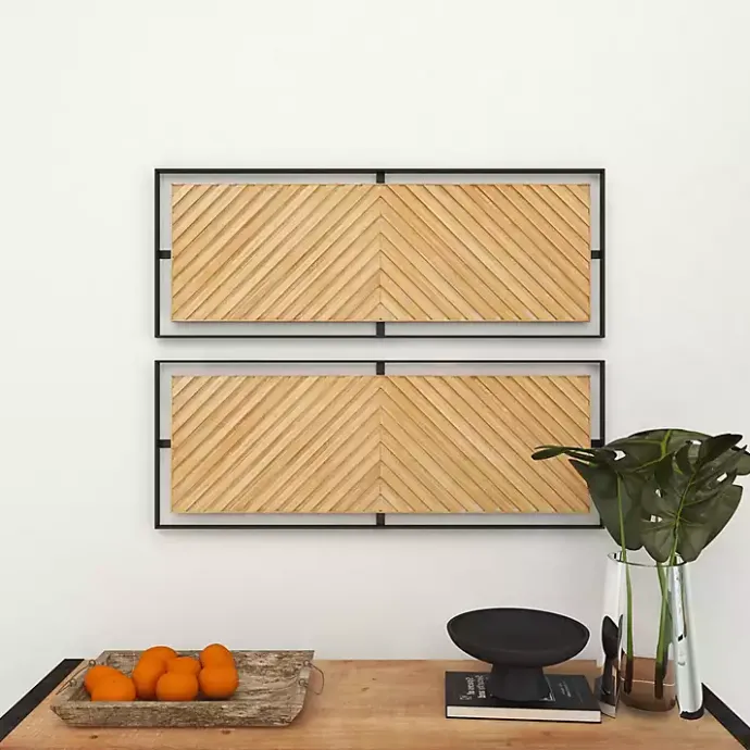 New Kirklands Home Chevron Wood Wall Plaques, Set of 2 Brown