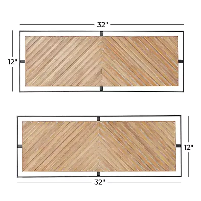 New Kirklands Home Chevron Wood Wall Plaques, Set of 2 Brown