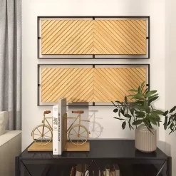 New Kirklands Home Chevron Wood Wall Plaques, Set of 2 Brown