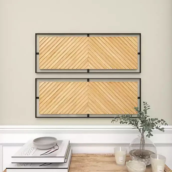 New Kirklands Home Chevron Wood Wall Plaques, Set of 2 Brown